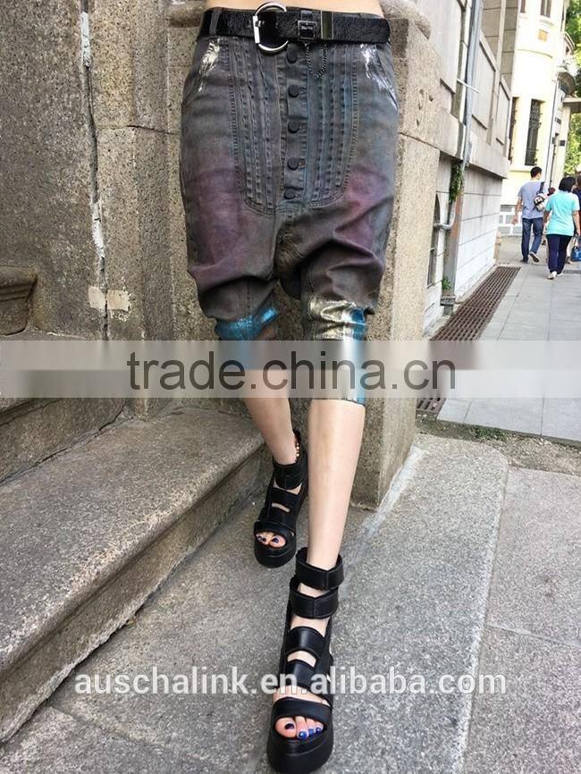 OEM service outdoor ladies chic street baggy style capri jeans