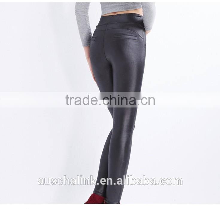 best selling girl warm black PU leather pants winter trousers customized