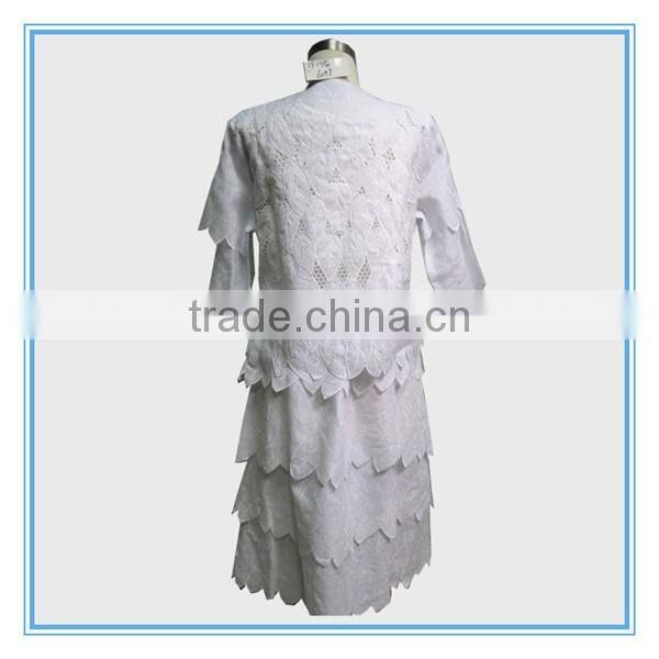 New design round neck church handwork embroidery ladies suit design