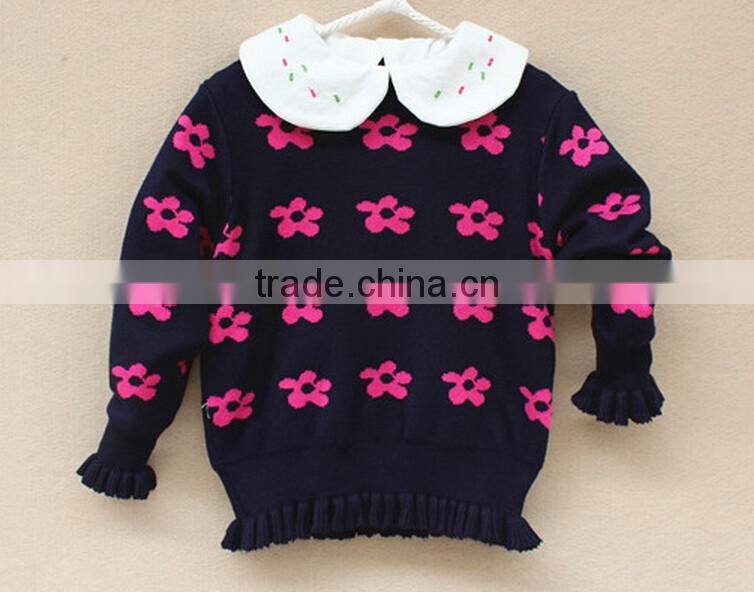 best-selling kids girls ruffle frill bottom flower knitted pullover sweater