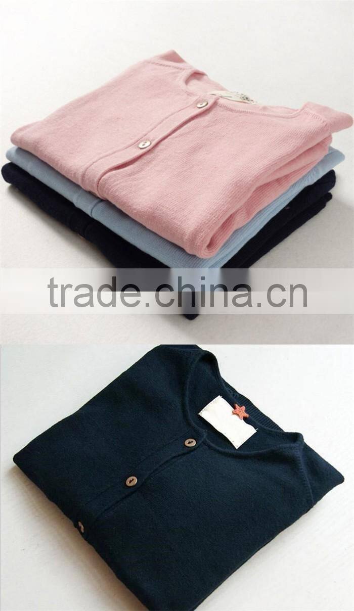 High quality custom plain blank navy blue knitted kids girls cardigan sweaters