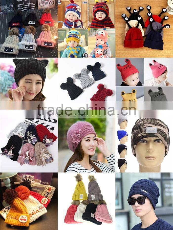 Custom made European design unisex warm winter knitted cap children caps fax bowler hat