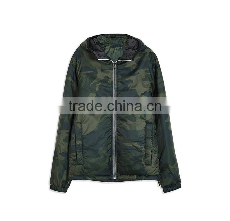 Men'S Hoody Reversible Quilting Padded Jacket With Adjustable Hem