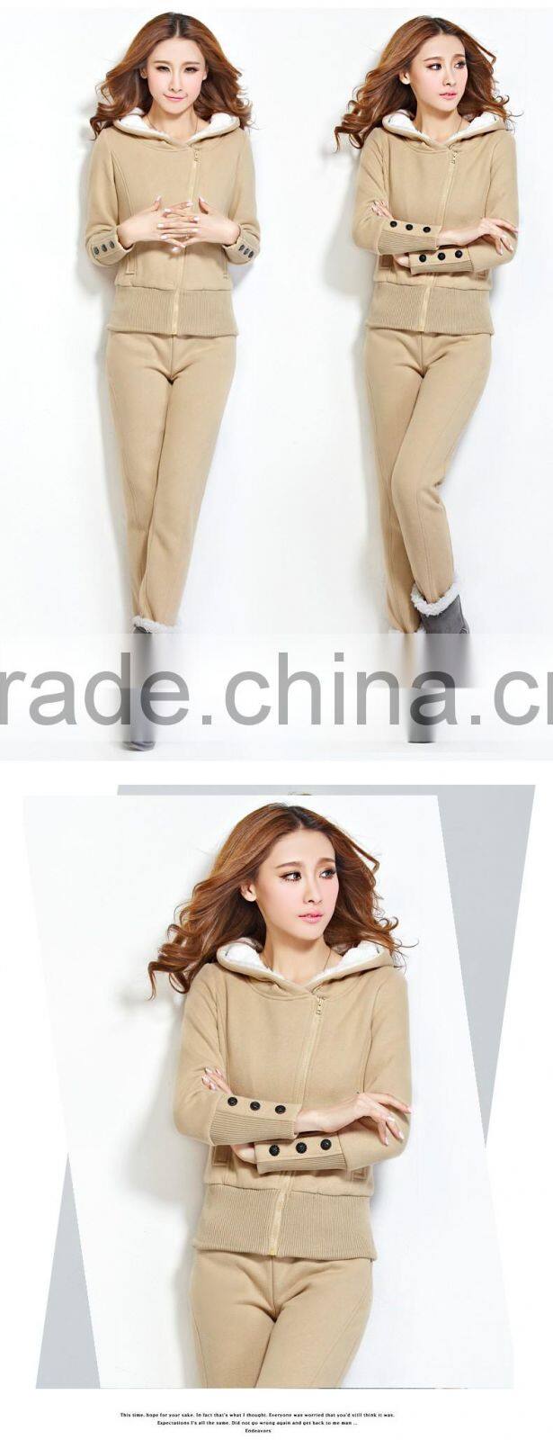 OEM Wholesale Cotton Fleece Slim fit Lightweight Tracksuit Women with Hood latest design tracksuit women