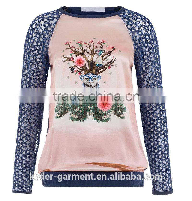 Color Combination Sublimation Sweatshirt Raglan Sweatshirt with Mesh Sleeve and Zipper