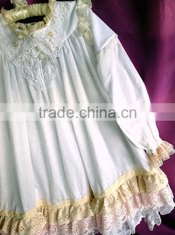 Girls Classic Long Sleeved Vintage Lace Embellished Nightgown Baby Kids Christmas Sleepwear 100% Cotton Lace Crochet Dress