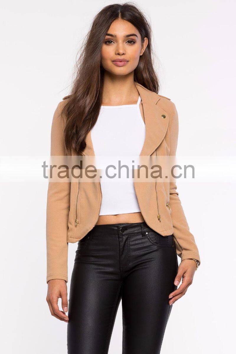 Latest notched collar asymmetric zip woman jacket fashion women coats