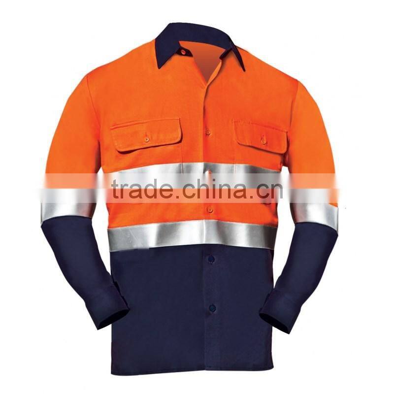 Flame retardant Hi-vis indura ultrasoft fluorescent yellow reflective work shirts