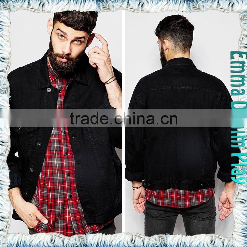 Top Quality Black Mens Long-sleeve Trench Denim Jacket Coats