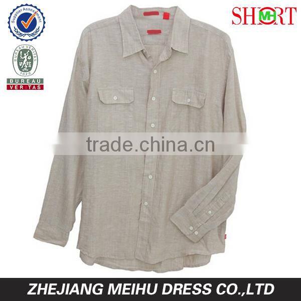 men's long sleeve solid double pocket linen casual shirt