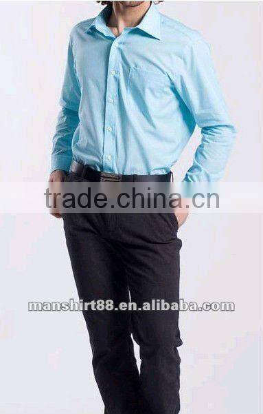 2016 Light blue Elegant style Linen / Cotton shirt with peaked collar