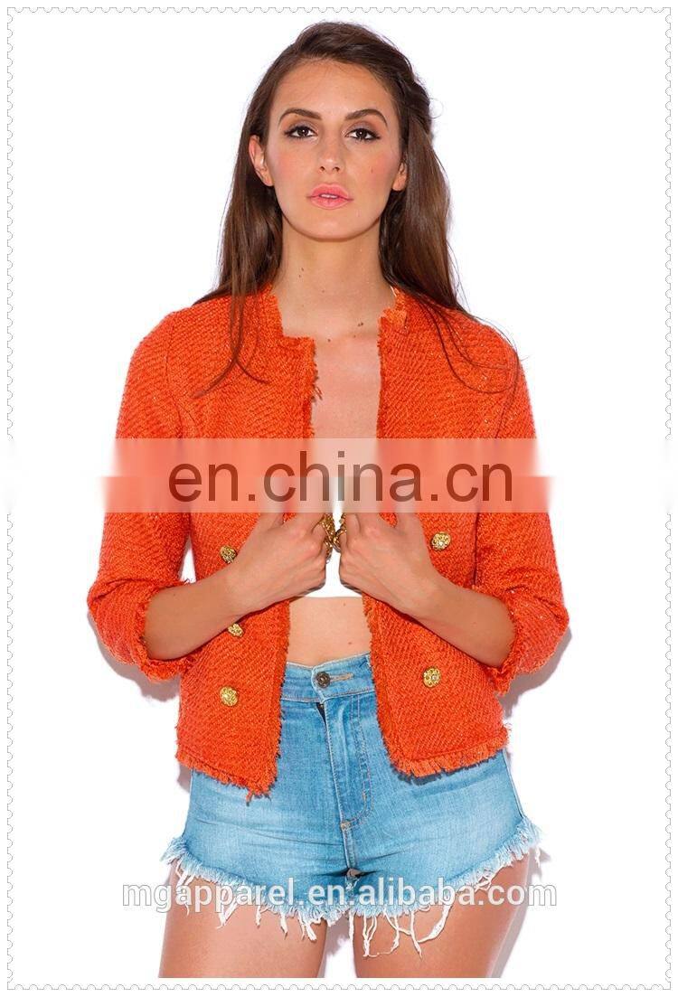 outdoor fashion new view ladies bright orange tweed blazer jacket