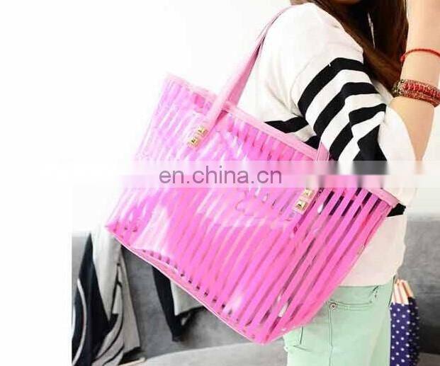 Striped Transparent Shoulder Bags Women Clear Handbag Summer Beach Bag