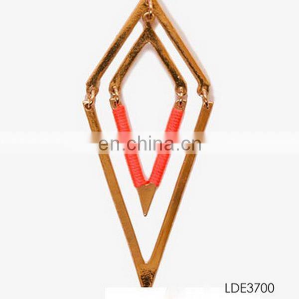 Fashion jewelry hot selling gold plated double rhombus stylish dangle earring