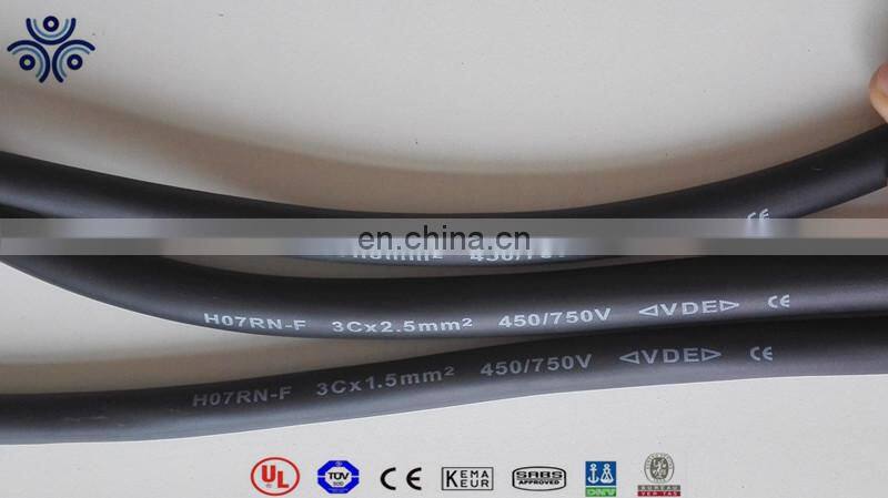 4.0mm Rubber 3 Core Flexible Flex Cable Black H07RN-F Heat and Oil Resistant