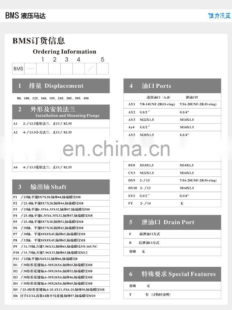 High quality orbit Hydraulic motor BMS-80 100 130 160 195 245 305 395 490