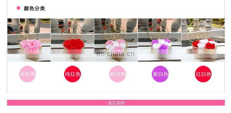 6pcs Soap Rose Flowers Gift Box Iron Basket Small Bouquets Gift Box Heart Shape Christmas Wedding Party Valentine's Day Gifts
