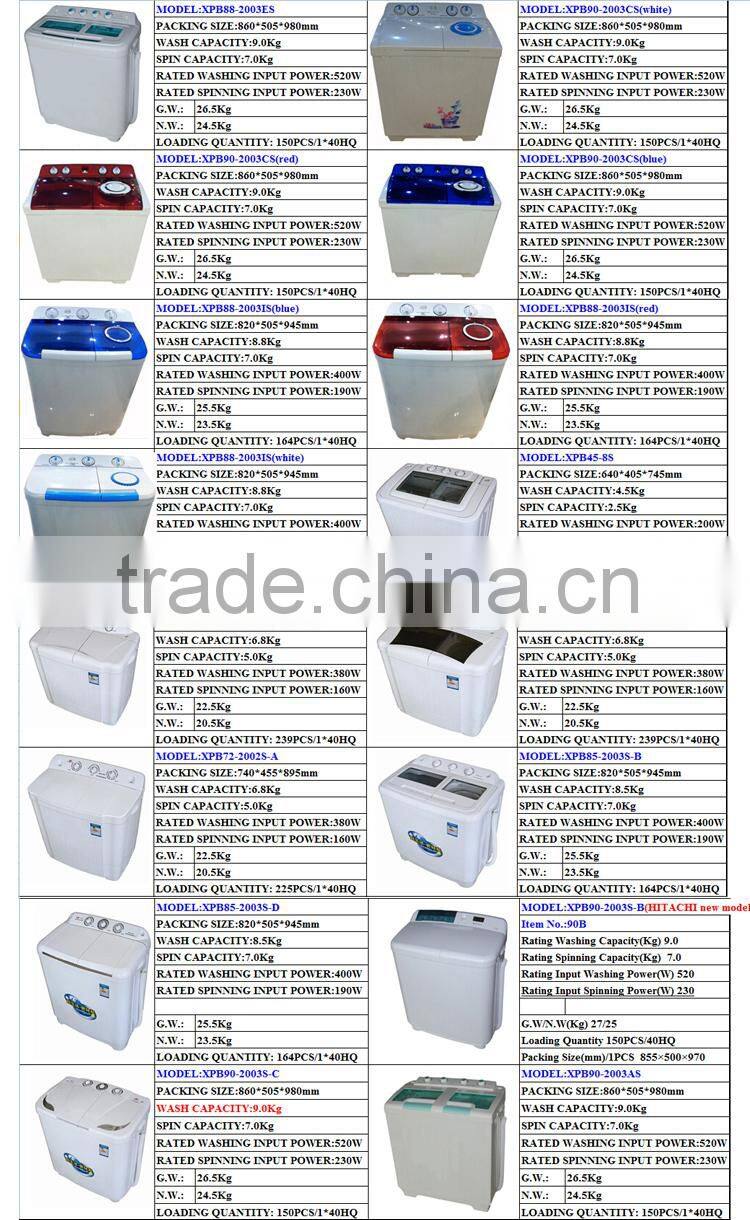 9Kg red bule color semi auto washing machine with spin