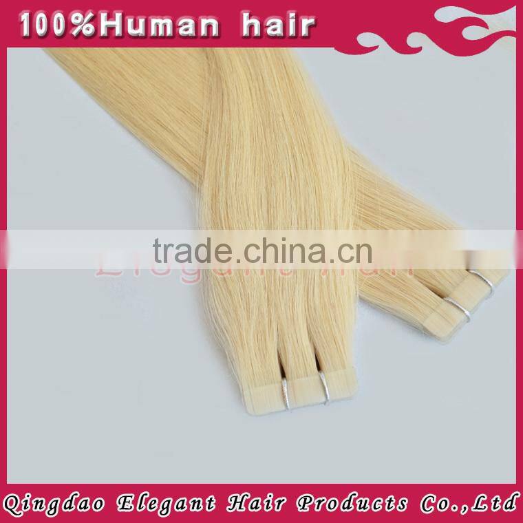 Wholesale hair salon products,Raw russsian virgin tape in platinum blonde hair