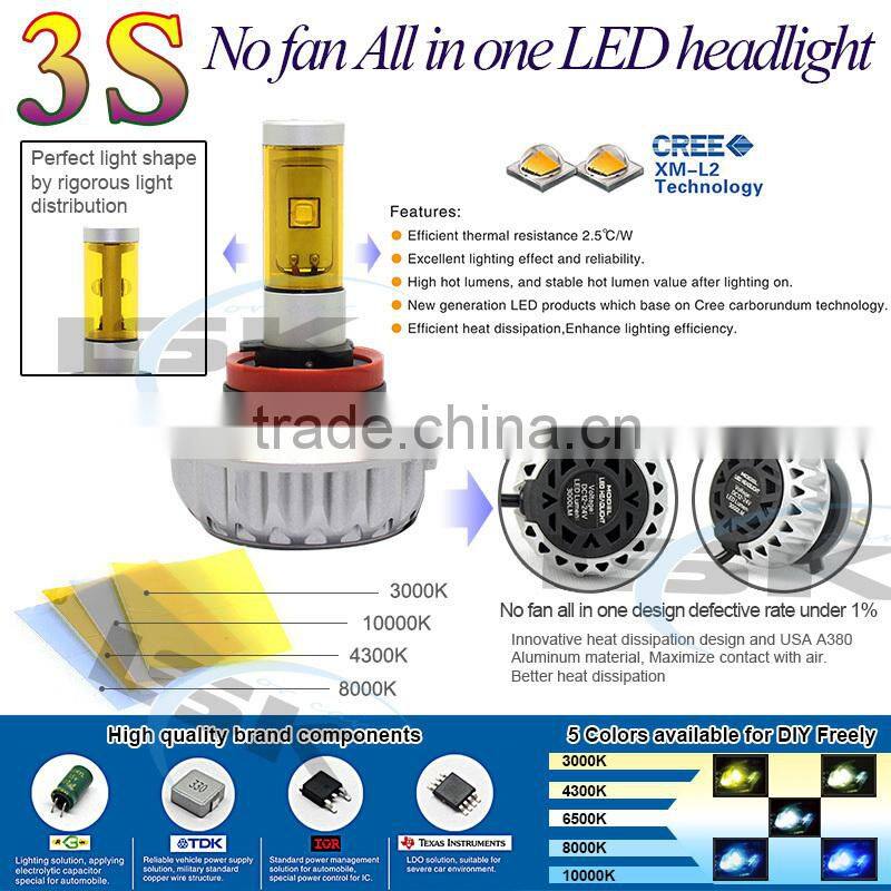 New High quality 3000lm 3s led headlight 12v 24v car led light auto accessories with 2 years warranty