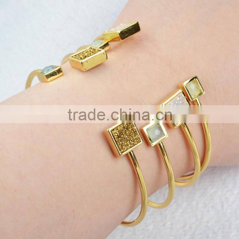Endless jewelry customer design adate druzy chalcedony bezel bracelet bangle cuff