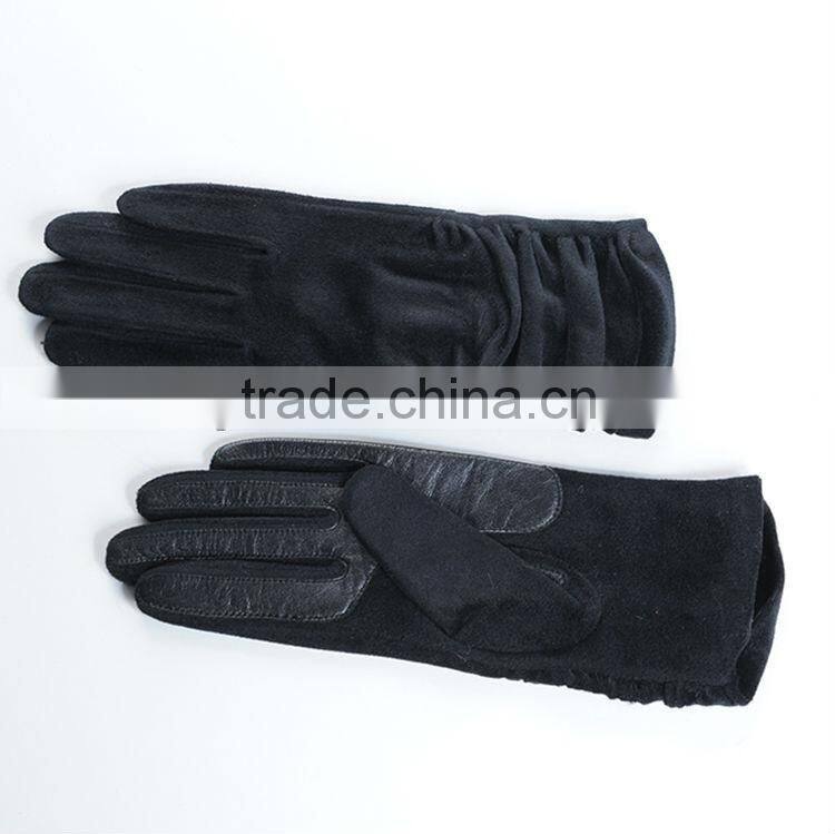 Lady stylish flannel gloves with ruffle on wristband