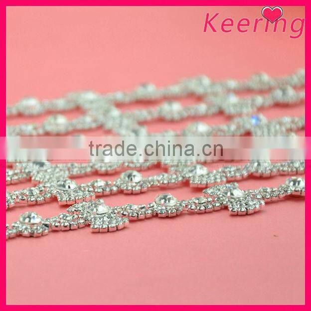 clear blingbling crystal stone flower shape with bow knot rhinestone chain trim WRC-197