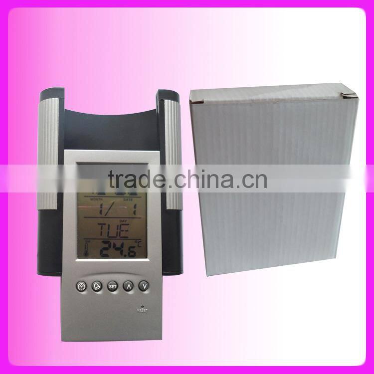 High-grade office desktop wooden brush pot clock