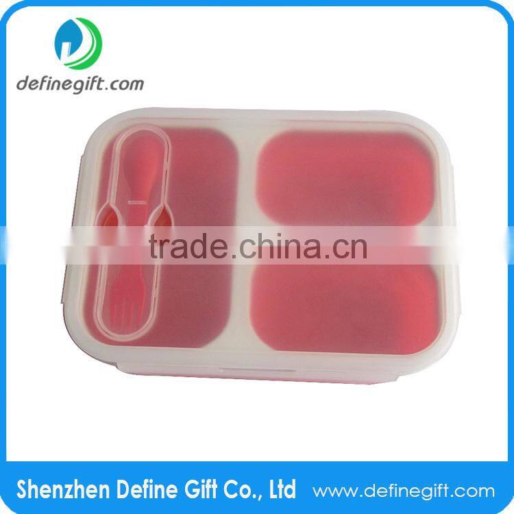 Non Stick Silicone Fruit Container Large Pack-Away 3 Compartment Collapsable Lunch Box