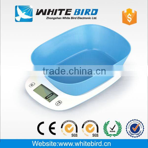 Colorful slim digital kitchen scale with bowl 5kg