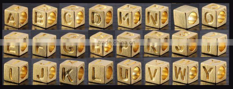 925 Sterling Silver Square Cube Letter alphabet Beads Charm With 18K gold Plating