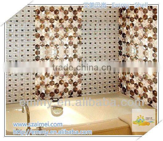 Mixed design shell mosaic tile diamond yellow and abalone mother of pearl mosaic