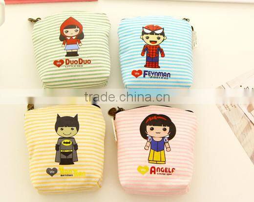 New design striped printing canvas coin purse with low price