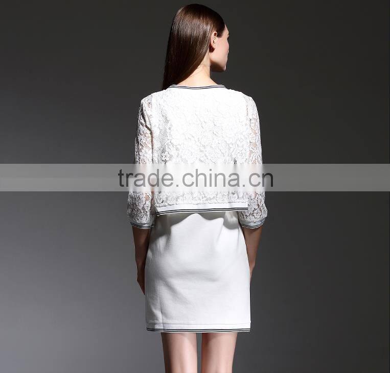 2015 latest european style elegant black lace long sleeve overlay evening dress