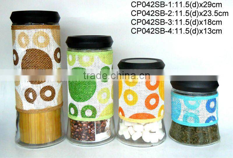 CCP056SB3 4pcs glass jar set with weaved coating