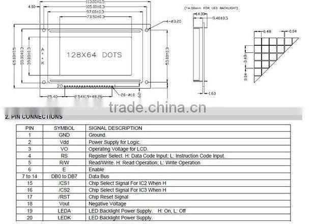 China supplier 128X64 graphic character STN lcd display
