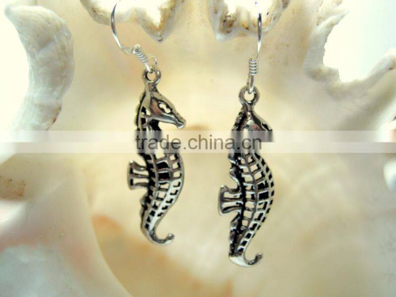 Oxidized Leaf Filigree Designer Sterling Silver Earring Jewelry, Oxidized 925 Sterling Silver Jewelry