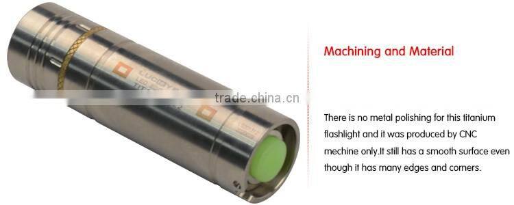 Transparent reflector Grade 2 Titanium Alloy Q5 300lm Memory 6-Mode Led Flash Light mini pocket size