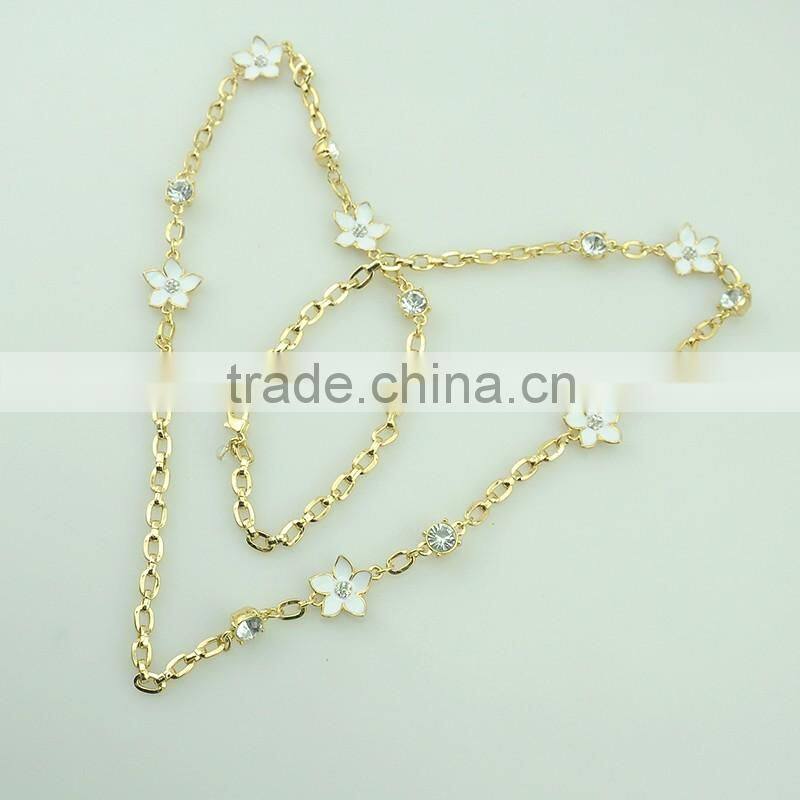 Wholesale Gold Chain Enamel Flower Rninestone Fashionable Jewelry Necklace Set