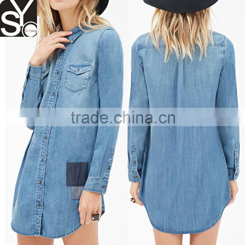 Latest Denim Shirt Dress,Women Fashion New Design Causal Classic wear