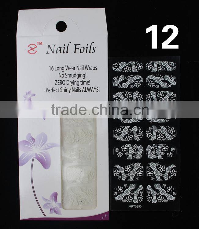 flower nails accesories black/white lace nail wrap ripple popular nail sticker