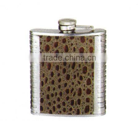 high quality 5oz s/s 18/8 duplex series hip flask with leather covered