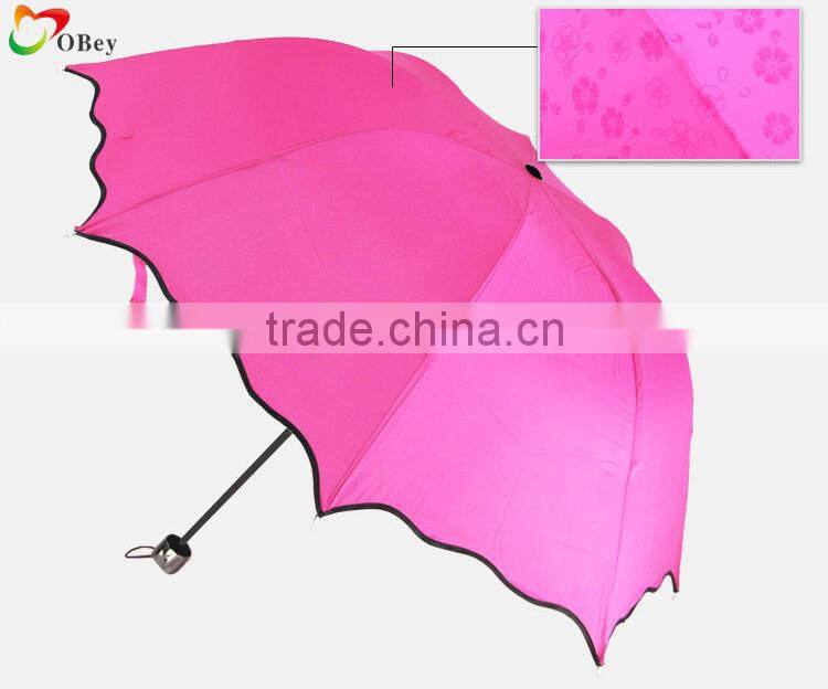 ROSE RED UV-COATING WINDPROOF 3 FOLD UMBRELLA