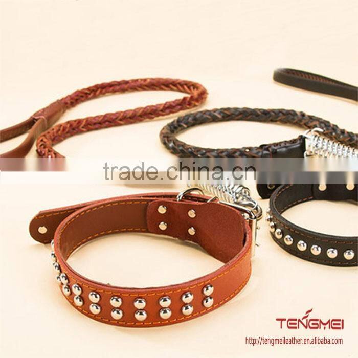 Cow leather dog collars leashes for medium-sized dogs