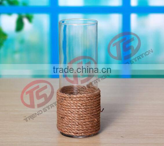Glass candle hoder with rope decoration set of 5