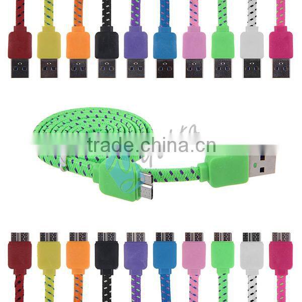 For Samsung Note 3 S5 Power Cord USB 3.0 Flat Braided USB Cable
