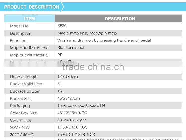 Aluminum mop handle floor mop easy mop plastic mop and broom holder