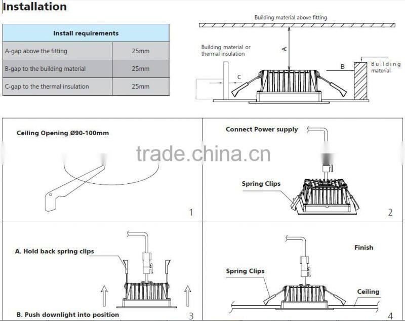 china 2016 led recessed down light/ led recessed down light/new cob 12w led downlight