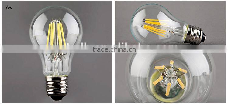 certificate approved clear glass A60 filament bulb light led bulb e27, dimmable led bulb 2600k, cheap dimmable led bulbs