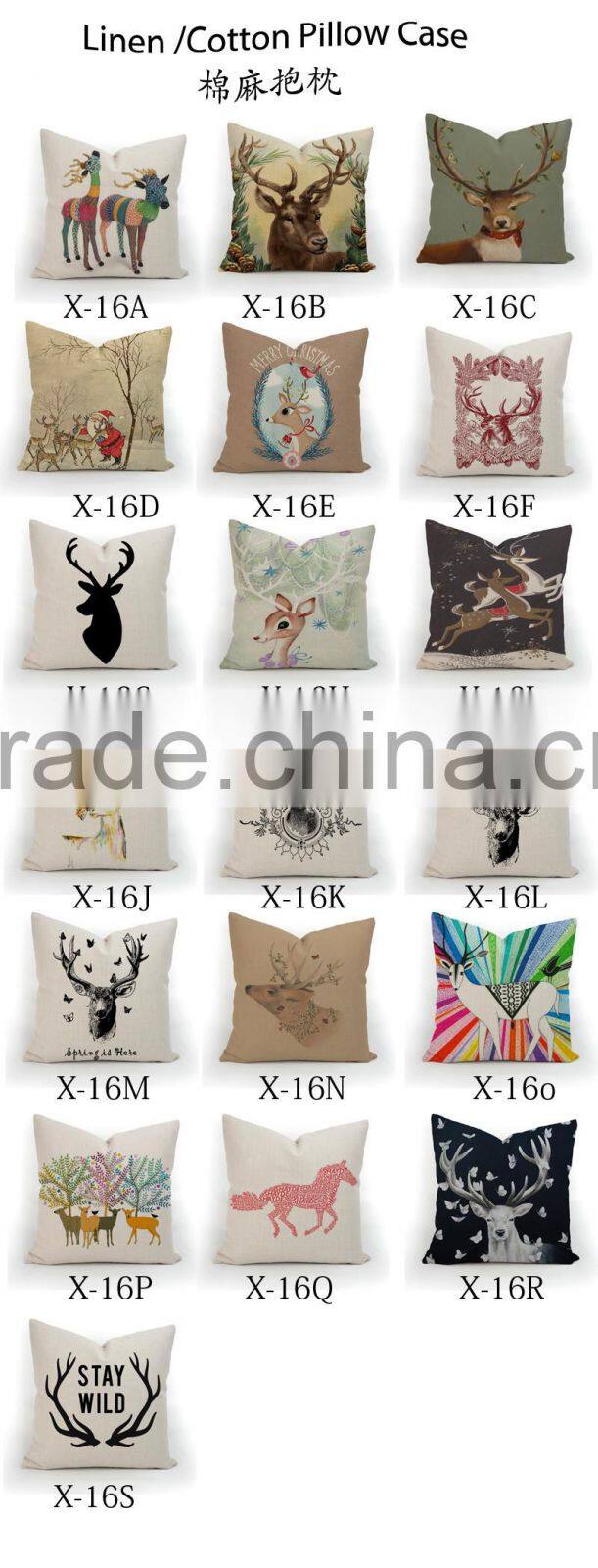 Best-selling deer printed custom plain linen cotton pillow cover